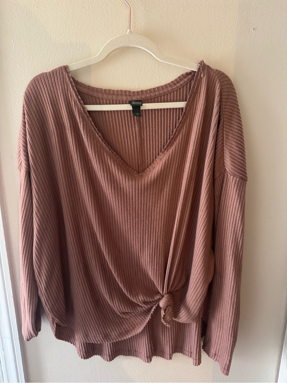 wild fable Mauve Pink Ribbed V-Neck Knot Sweatshirt